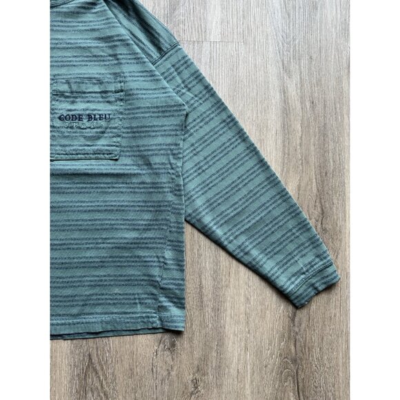 Vintage 90s Code Bleu Jeans Pocket Stripe Shirt Long Sleeve Streetwear Hype Art - Picture 6 of 13